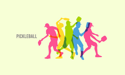 Wall Mural - great colorful editable vector of pickleball player in various poses good for any digital graphic on