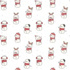 Wall Mural - cute cartoon Christmas mini heart snowman pattern seamless isolated on white background