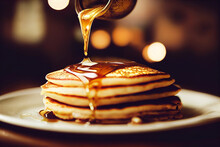 Close-up Food Photography Of Buttered Pancakes With Syrup