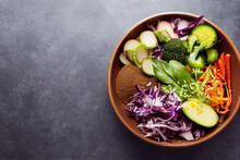 Buddha Bowl With Mixed Vegetables, Healthy And Nutritious Vegan Flour, Healthy Food Concept, Poke.
