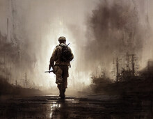 Moder Warfare Soldier Illustration, Chaos War Place, Military Concept Patriotic