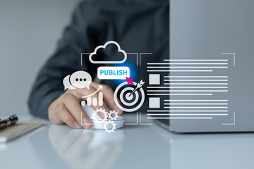Aufkleber - Content for digital publishing should be published. Writing, publishing, and posting blog marketing material to a website requires creating articles and media files