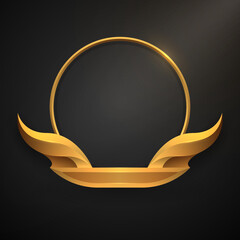 Wall Mural - luxury golden circle frame with wings on black background