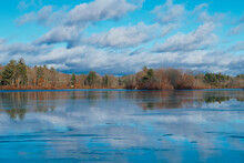 Winter Scenery Of Leach Pond In Borderland State Park Easton MA USA