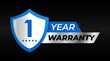 1 year warranty shield label icon badge design. blue and silver color. vector illustration eps 10
