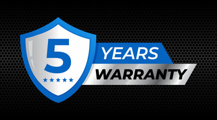 5 years warranty shield label icon badge design. blue and silver color. vector illustration eps 10
