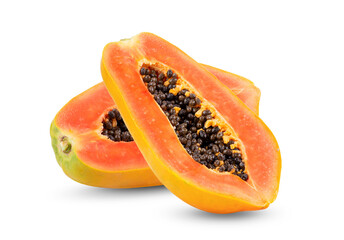 Sticker - Half of ripe papaya fruit with seeds isolated on transparent png