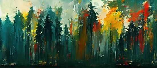 Abstract Forest thick paint brush forest oil landscape scenery art. 