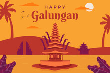 Happy Galungan Background. Balinese Holiday Celebration Greetings. Vector Illustration.
