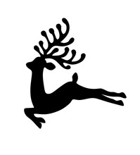 Black Jumping Reindeer Deer Stencil Drawing With Antlers Horns.Merry Christmas Silhouette.Happy New Year.Winter Decoration Element.Gift Greeting Card.Plotter Laser Cutting.Holidays Icon Decor.DIY