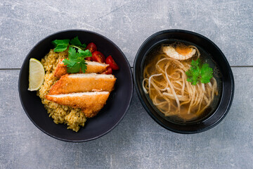 Sticker - Lunch chicken with rice, tomatoes, cilantro and chicken noodle broth