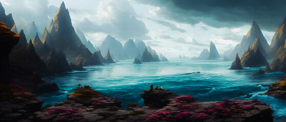 Artistic concept illustration of a sea bay background illustration.