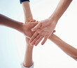 © Emily N/peopleimages.com - Together, business hands and teamwork circle for community support, team building and career collaboration. Group of people hand stack sign for mission, trust and goal with below mock up background