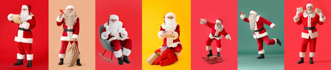 Wall Mural - Set of Santa Clauses on colorful background