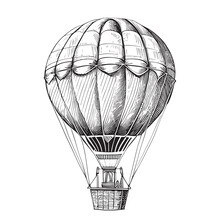 Hot Air Balloon Aerostat Sketch Hand Drawn Vector Illustration.