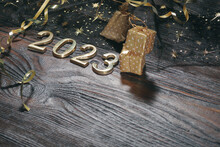 Happy New Year. Symbol From Number 2023 On Wooden Background