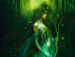 digital painting of a beautiful wood nymph or dryad in a magical green forest ,illustration . made with the help of AI