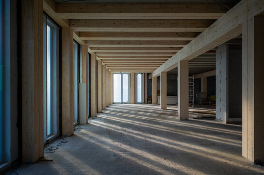 construction site of a Timber-concrete composite office building