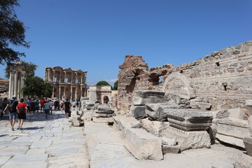 Poster - Tourits destination at library of Celsus at Ephesus, Turkey