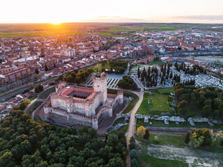 Wall Mural - Aerial view of the Spanish town of Medina del Campo in Valladolid, with its famous castle Castillo de la Mota in the foreground.