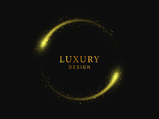 Wall Mural - Gold glitter light circle on black background. Vector light effect