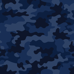 Wall Mural - 
Dark blue vector camouflage military texture disguise, seamless pattern.