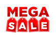 © Kiselov - Banner template for mega sale with red price tags for discount. Vector on transparent background