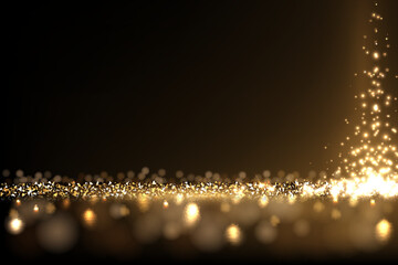 Wall Mural - Gold glitter and sparkle of falling confetti in spotlight light beam, burst of particles
