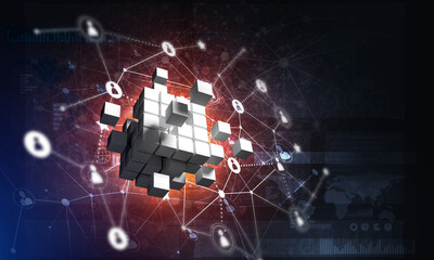 Wall Mural - concept of internet and networking with digital cube figure on dark background