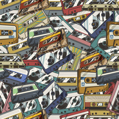 Wall Mural - Cassettes vintage seamless pattern colorful