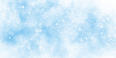 Wall Mural - abstract cloudy blue background with snowflakes, beautiful blue watercolor background with glitter p