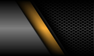 Abstract yellow line slash geometric with grey metallic hexagon mesh design modern futuristic background vector