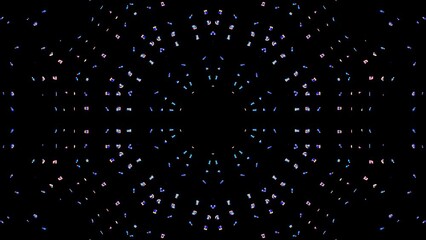 Wall Mural - Animated 3D abstract.Curved lines and colorful light points black background,seamless circle	