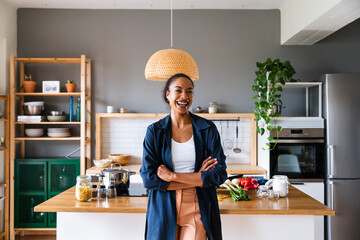 Portrait of black hispanic woman at home