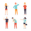 © topvectors - People Character Indicating Something Pointing with Index Finger as Hand Gesture Specifying Direction Vector Set