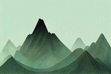 Illustration Of Huge Rocky Mountains In A Bright Green Background