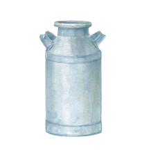 Milk Can Painted In Watercolor. Can Container For Milk Isolated On White Background. Watercolor Illustration.