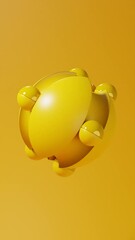Wall Mural - Satisfying smooth vertical 3D animation of a spinning yellow ball with other balls rolling on it
