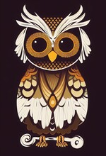 Editable Flat Illustration Of An Owl Portrait With Bushy Eyebrows Isolated On A Brown Background