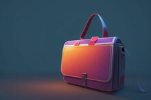 AI Generated Illustration Of A Vintage Bag With A Lock In Purple Hues Isolated Against A Blue Wall