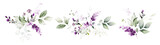 Fototapeta  - watercolor arrangements with flowers lavender. bouquets with  wildflowers, leaves, branches. Botanic illustration