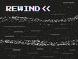 VHS rewind. Glitch video distortion effect. Play noise. Player interface with arrow sign. Television videogame pixels. Grainy black display. Dark abstract background. Vector concept