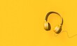 Yellow headset on yellow background. 3D render. Copy space for text