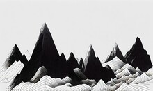 Illustration Of Black And White Sketches Of Rocky Mountains In A Plain Background