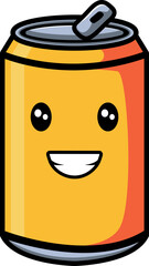 Poster - Cartoon-style orange drink can with smiling face.