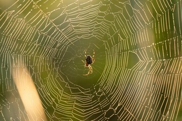 Sticker - Macro shot of a European garden spider on the spiderweb