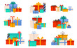 © tiena - Collection of a groups of multi-colored gift boxes with bows.  Illustration on transparent background