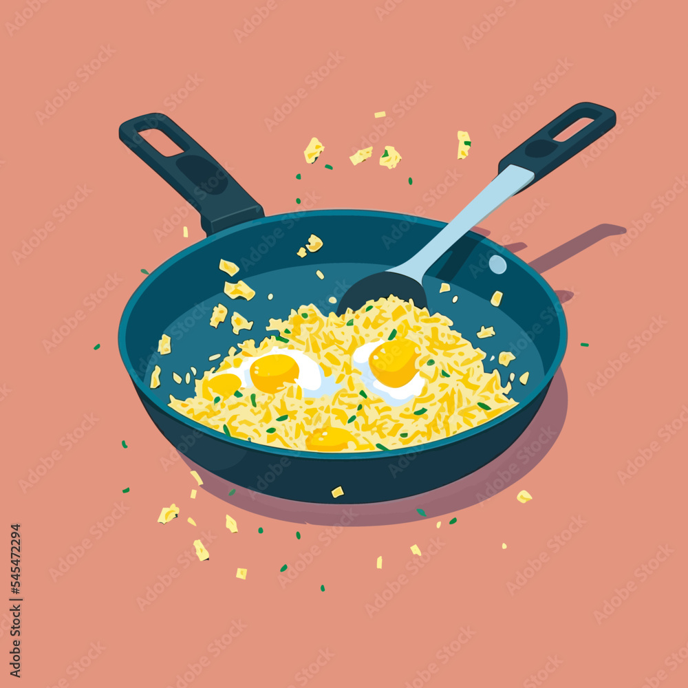 Vector illustration of scrambled eggs in a pan Stock Vector | Adobe Stock