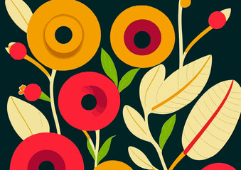 Poster - Wallpaper design with round shaped colorful flowers