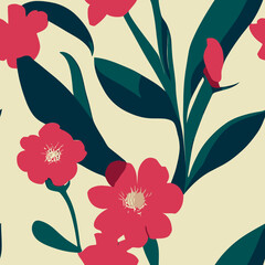 Sticker - Design of seamless red flower tile pattern